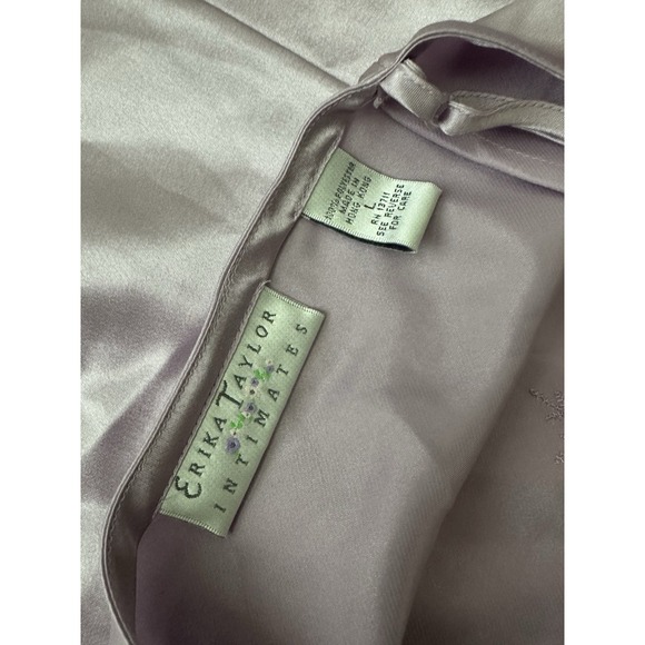 Vintage Erika Taylor Camisole Long Nightgown Sz L - Purple Embroidered - Slit - Picture 6 of 7